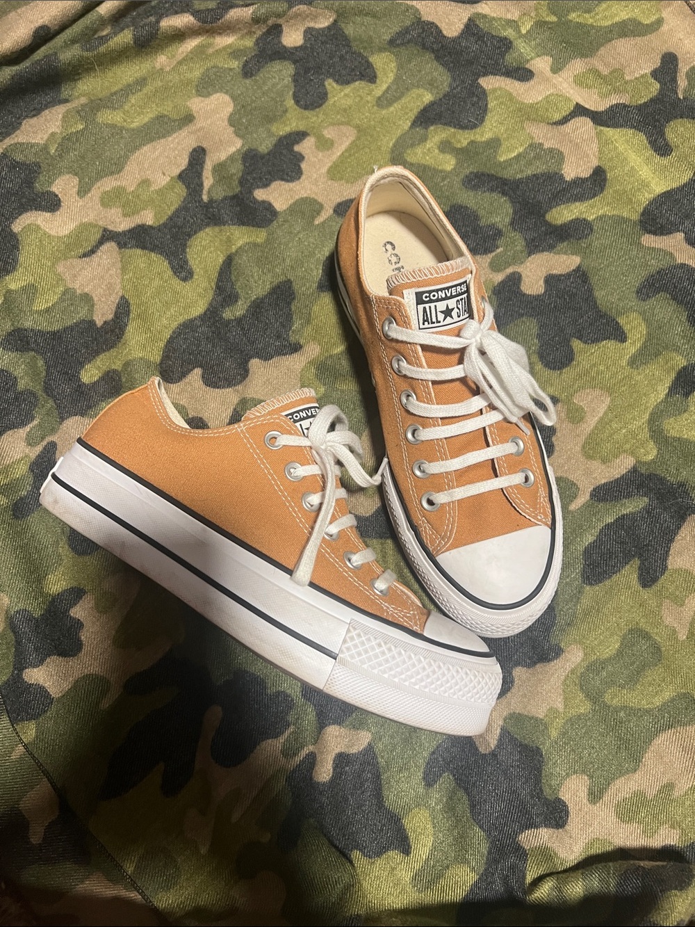 Converse Low Top Sneakers in Tan Canvas with White Accents